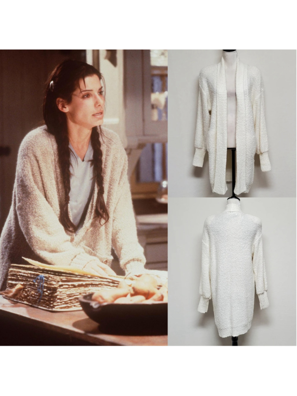 Vintage 1970s Bramble Lane Cream Knit Super Oversized Open Front Maxi Cardigan